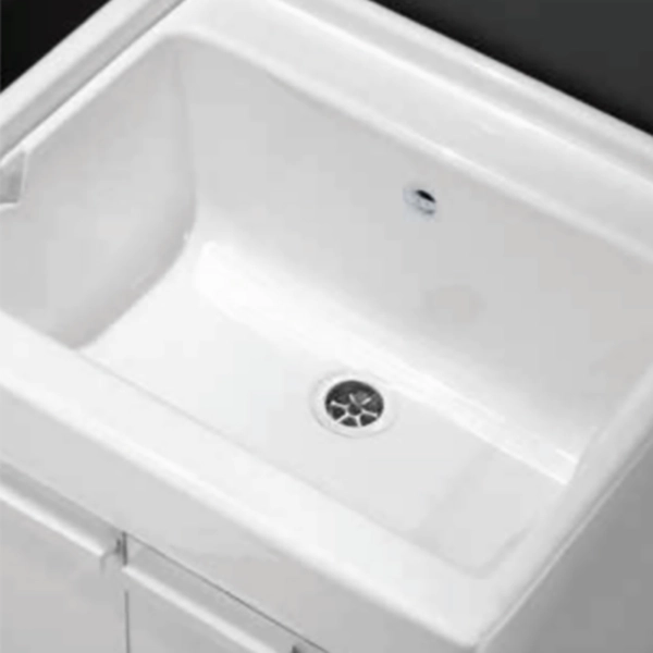 Meuble sous lavabo en bois blanc avec 2 portes et cuve en résine 59x51 cm