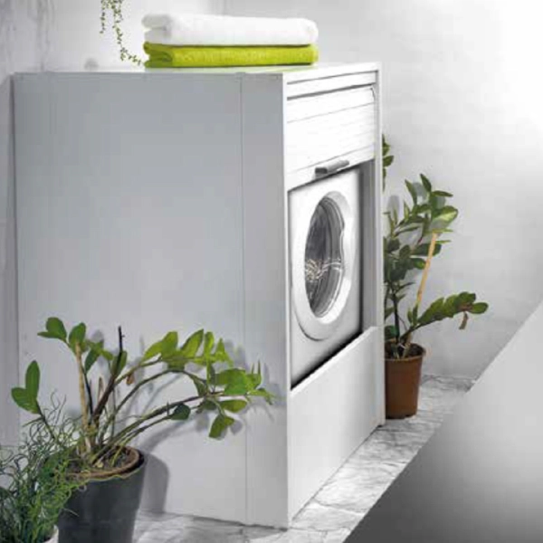 Meuble lave-linge avec fermeture à volet vertical 67x60 cm Blanc