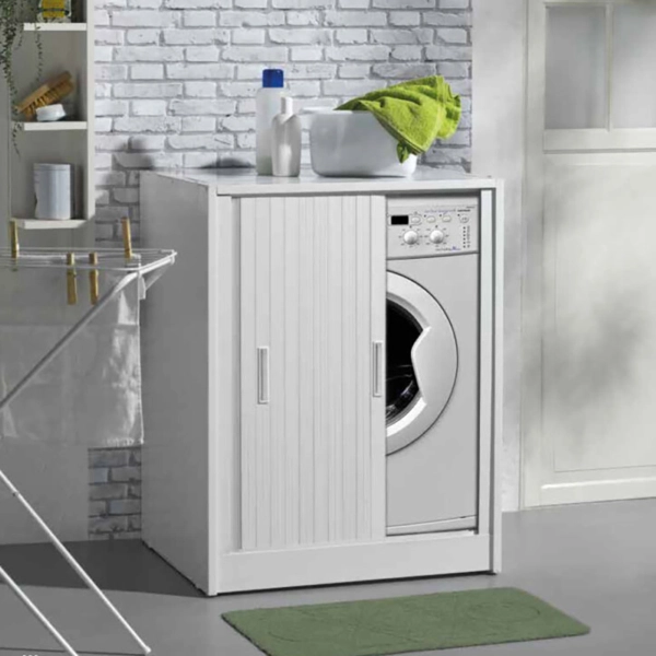Meuble lave-linge à fermeture à volet horizontal 71x60 cm Blanc