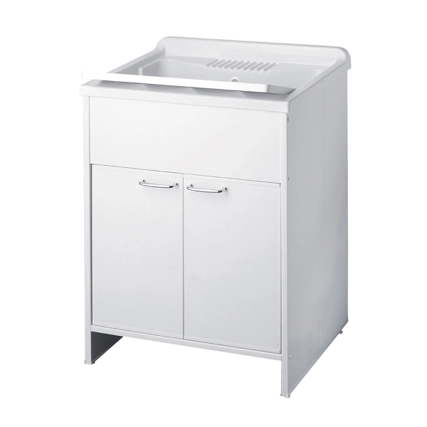 Meuble lavabo 2 portes en PVC blanc avec cuve en résine 60x50 cm