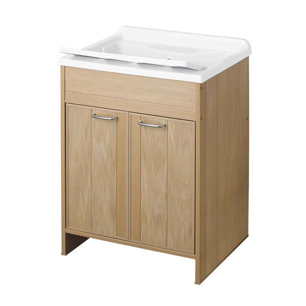 Meuble lavabo en PVC avec 2 portes en Chêne Naturel avec cuve en résine 60x50 cm