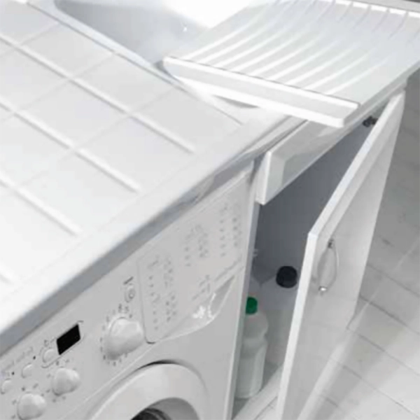 Meuble de lavage 109x60 cm en PVC avec cuve en résine pour lave-linge à droite Blanc