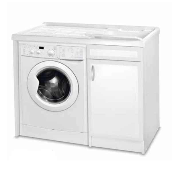 Meuble de lavage 109x60 cm en PVC avec cuve en résine pour lave-linge à droite Blanc