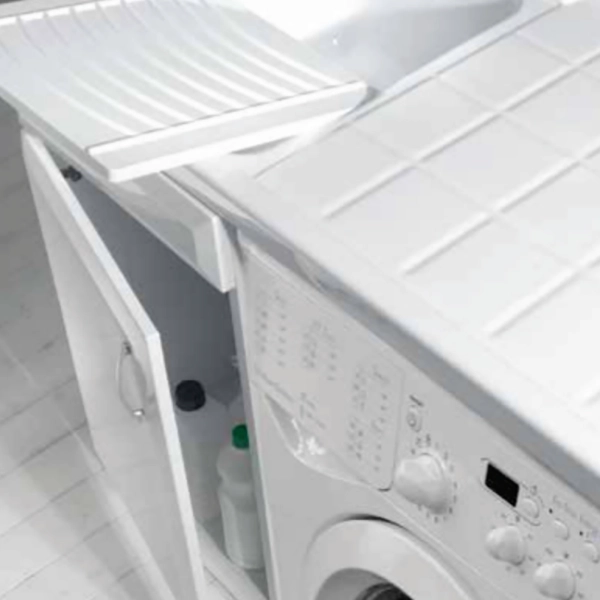 Meuble de lavage 105x60 cm en PVC avec cuve en résine pour lave-linge à gauche Blanc