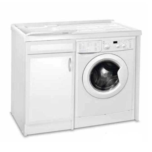 Meuble de lavage 105x60 cm en PVC avec cuve en résine pour lave-linge à gauche Blanc