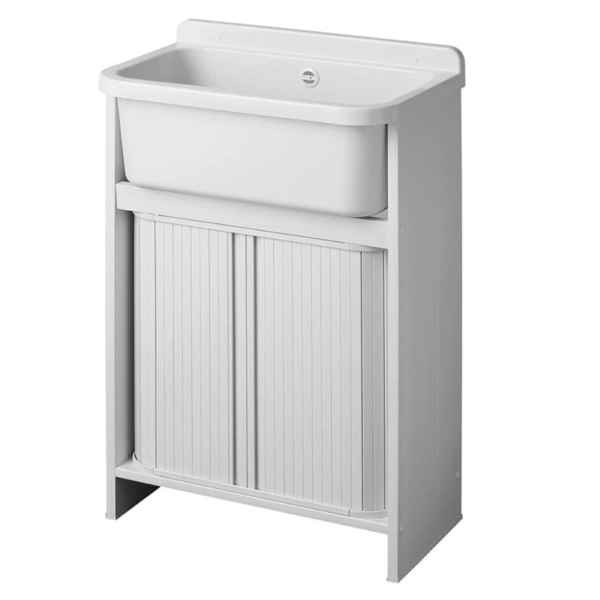 Meuble évier en PVC avec cuve à insertion 55x34 cm avec volet Blanc.