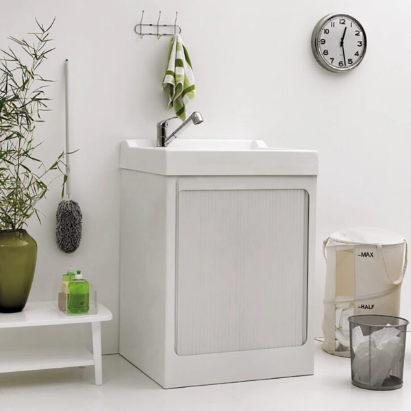Évier en ABS blanc avec caisson lave-linge et cuve en résine 73x68 cm