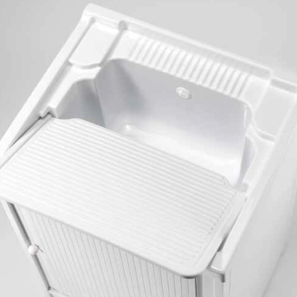 Meuble lavabo volet roulant PVC blanc 45x50 cm avec cuve en résine