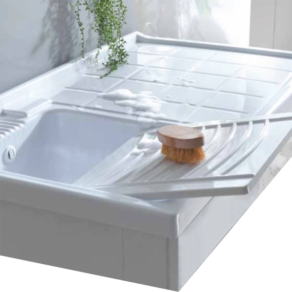Salle d'eau avec volet en PVC Blanc 109x60 avec cuve lave-linge en résine SX