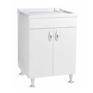 60x50 cm white wooden sink cabinet with 2 doors and resin tub