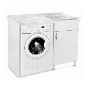 White wooden sink for washing machine 105x60 with 1 door and right resin tub