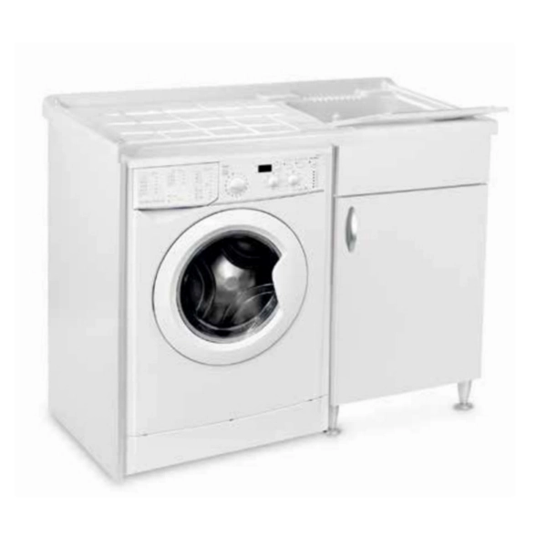 Évier en bois blanc pour lave-linge 109x60 avec 1 porte et cuve droite en résine