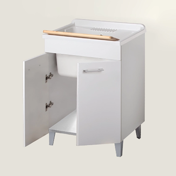 Meuble lavabo 2 portes en bois blanc avec cuve ABS 60x60 cm