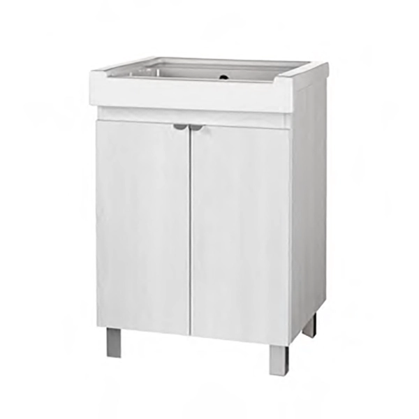 Meuble lavabo à 2 portes en bois blanc avec cuve en céramique 60x50 cm