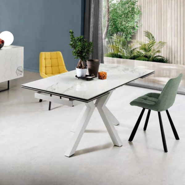 Mesa de comedor extensible tapa de gres porcelánico 240 cm JACKY blanco