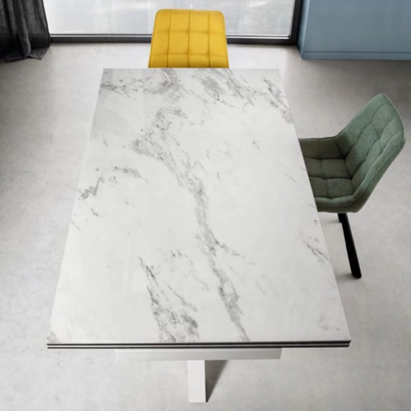 Mesa de comedor extensible tapa de gres porcelánico 240 cm JACKY blanco