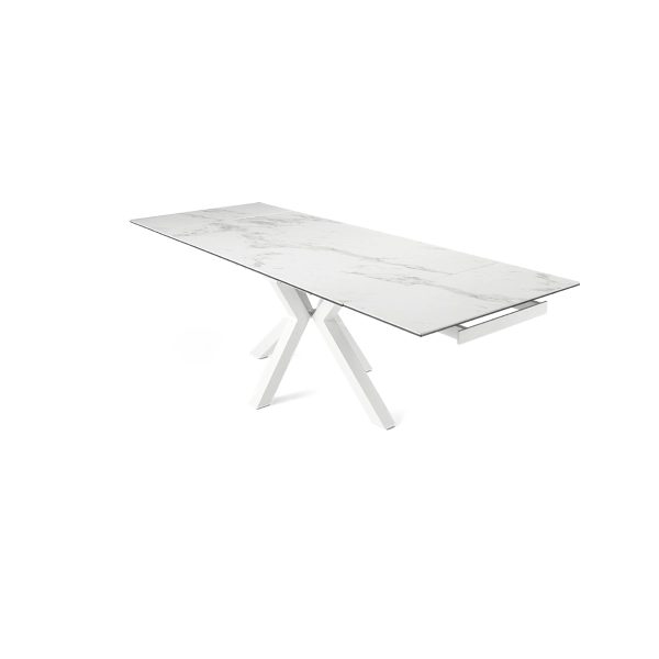 Mesa de comedor extensible tapa de gres porcelánico 240 cm JACKY blanco