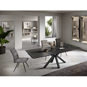 Table de cuisine extensible 240 cm Plateau en grès cérame noir JACKY