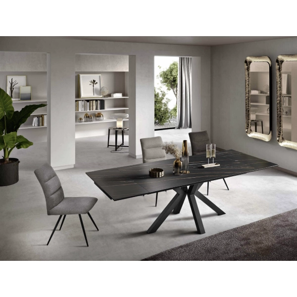 Mesa de cocina extensible 240 cm Tapa de gres porcelánico negro JACKY