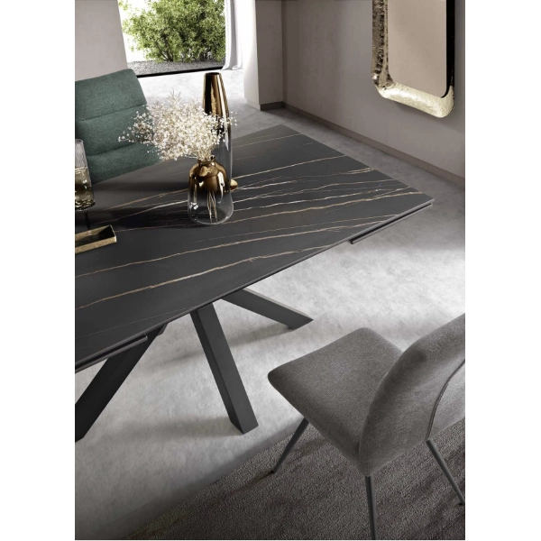 Mesa de cocina extensible 240 cm Tapa de gres porcelánico negro JACKY