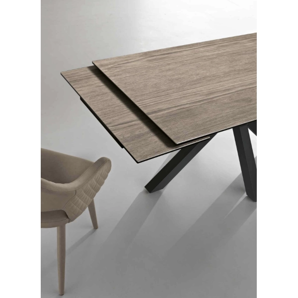 Mesa de cocina extensible 240 cm JACKY Tapa de gres porcelánico roble