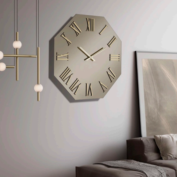 Horloge octogonale 80x80 cm en cristal Bronze et chiffres Or - DYLAN
