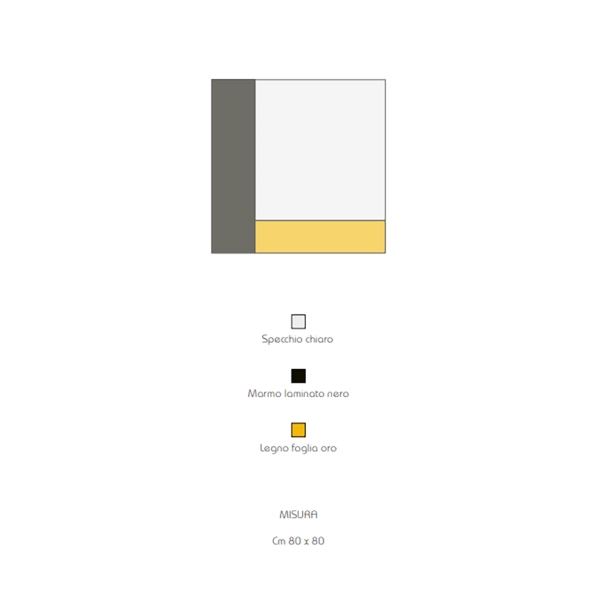 Specchio moderno quadrato 80 cm effetto marmo nero e foglia oro - KEIRA