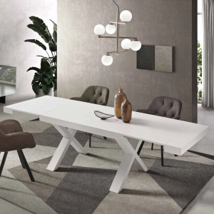 Ausziehbarer Tisch bis 260 cm mit Struktur aus Laminat in Holzoptik Esche weiß PARIDE