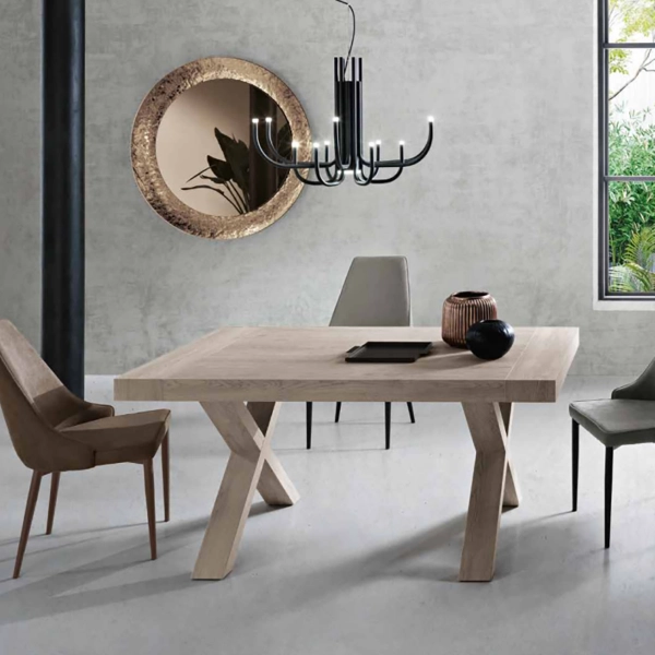 Mesa extensible hasta 260 cm con estructura en laminado efecto madera raya diplomática gris PARIDE