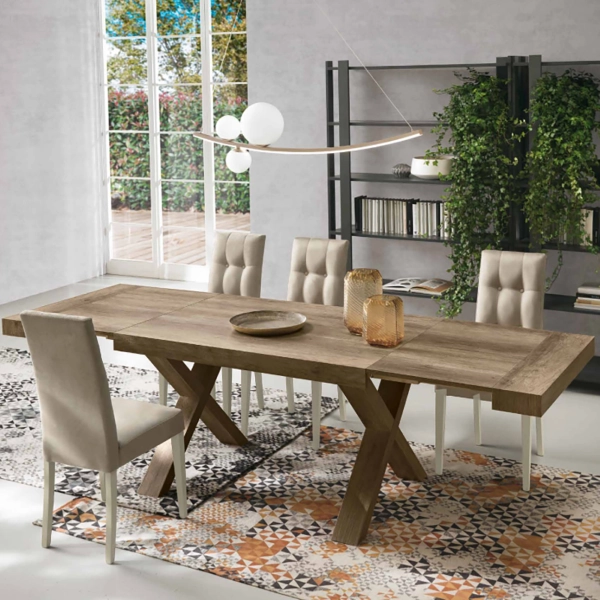Mesa extensible a 260 cm con estructura en laminado efecto madera PARIDE roble rústico
