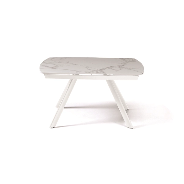 Mesa moderna TERENCE extensible a 210 cms con base de metal y tapa Efecto Mármol Blanco