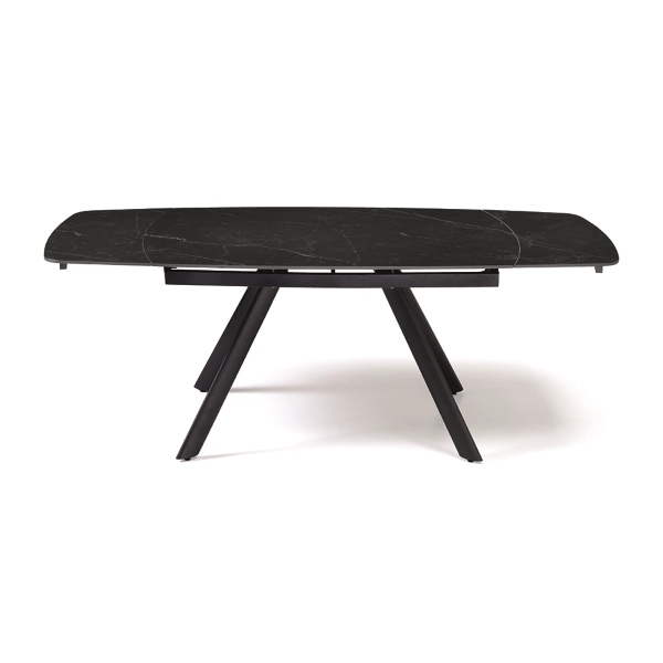 Mesa moderna TERENCE extensible a 210 cms con base de metal y tapa Efecto Mármol Negro