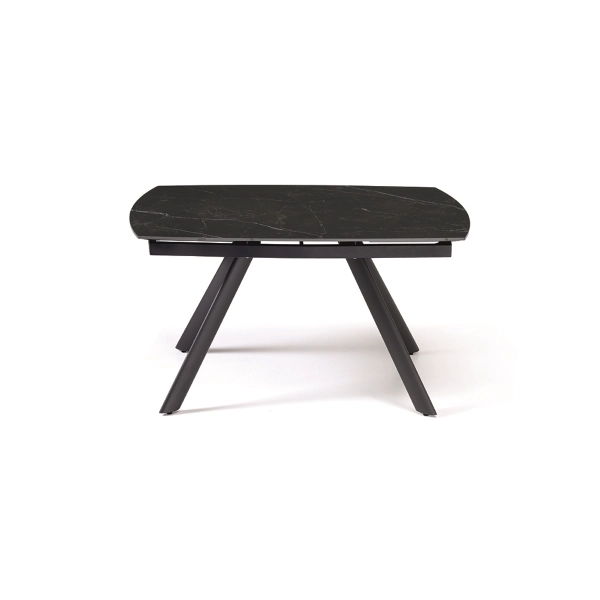 Mesa moderna TERENCE extensible a 210 cms con base de metal y tapa Efecto Mármol Negro