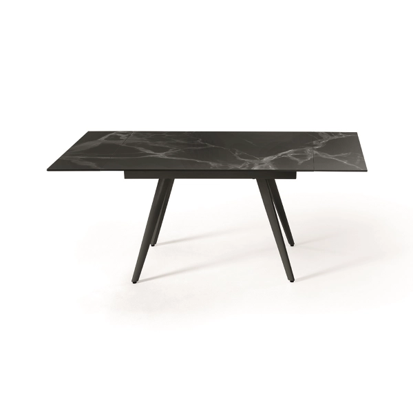 Mesa ORESTE con tapa efecto mármol negro y base de metal extensible hasta 180 cms
