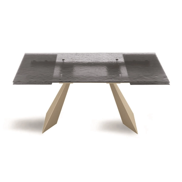 Mesa extensible WATERS 240 cm con base de metal Beige y tapa de cristal ahumado