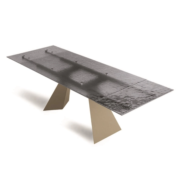 Mesa extensible WATERS 240 cm con base de metal Beige y tapa de cristal ahumado