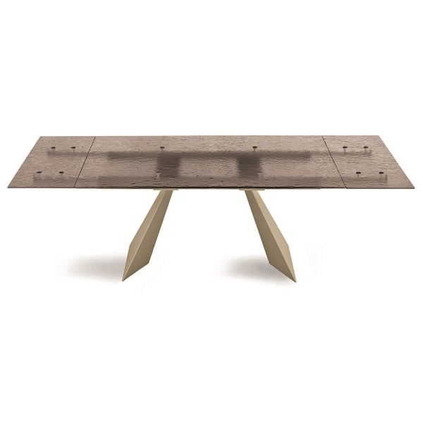 Mesa extensible WATERS 240 cm con base de metal Beige y tapa de cristal Bronce