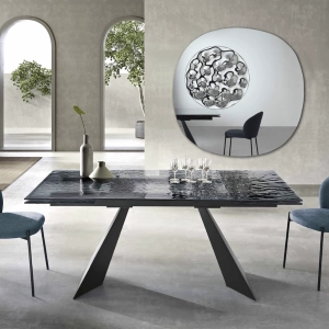 Table extensible WATERS 240 cm avec piètement en métal noir et plateau en verre fumé