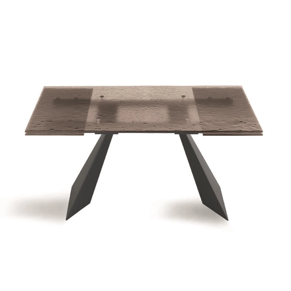 Mesa extensible WATERS 240 cm con base de metal Negro y tapa de cristal Bronce