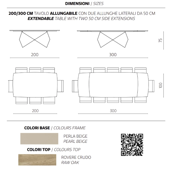 Mesa extensible 300 cm con base de metal Beige y tapa WALL de roble crudo
