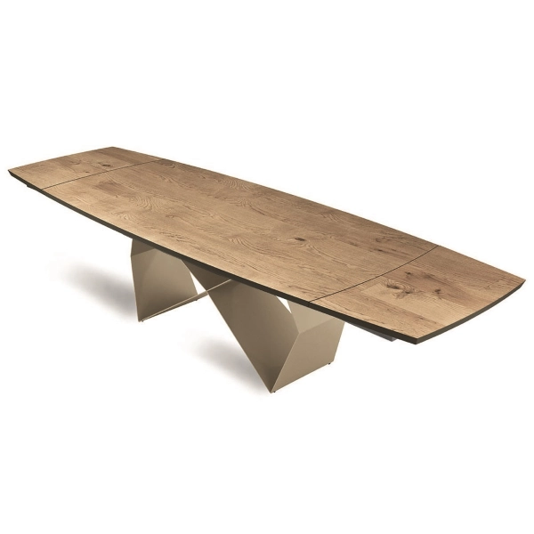 Mesa extensible 300 cm con base de metal Beige y tapa WALL de roble crudo