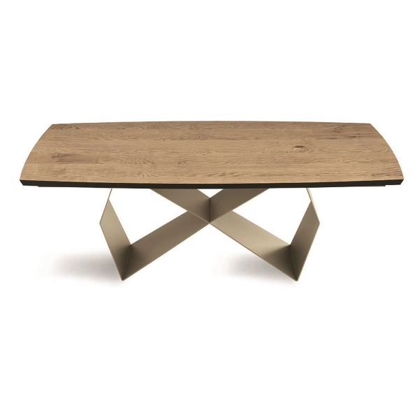Mesa extensible 300 cm con base de metal Beige y tapa WALL de roble crudo