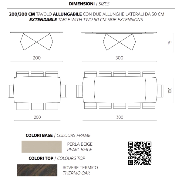 Mesa extensible 300 cm con base de metal Beige y tapa WALL Thermal Oak