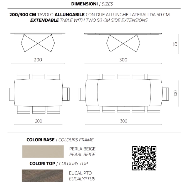 Mesa extensible de 300 cm con base de metal Beige y tapa WALL de Eucalipto