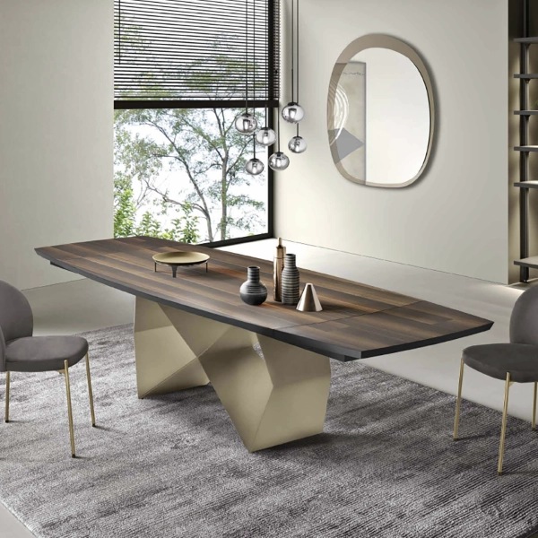Mesa extensible de 300 cm con base de metal Beige y tapa WALL de Eucalipto
