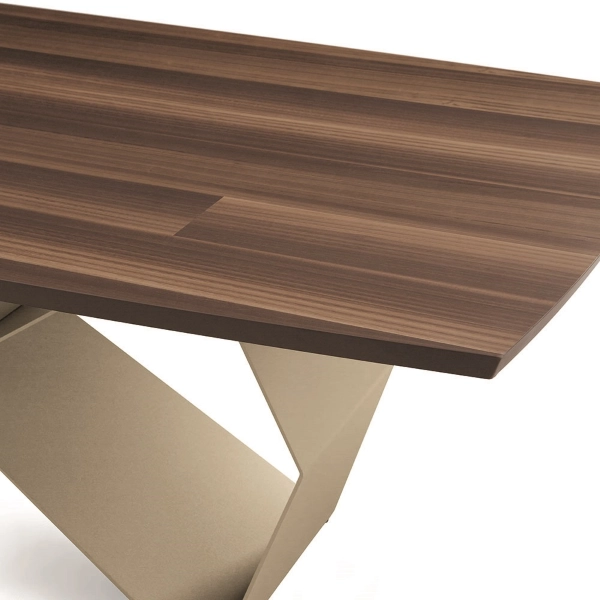 Mesa extensible de 300 cm con base de metal Beige y tapa WALL de Eucalipto