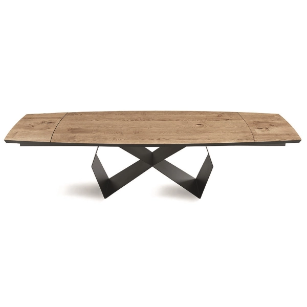 Mesa extensible de 300 cm con base de metal negro y tapa WALL de roble crudo