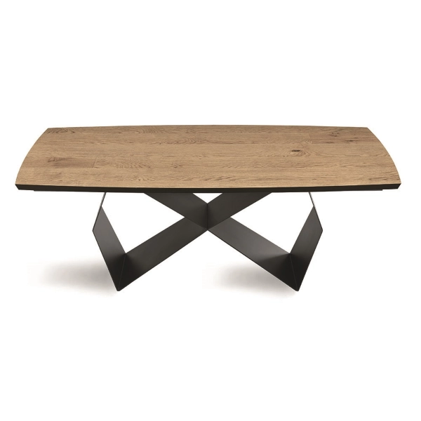 Mesa extensible de 300 cm con base de metal negro y tapa WALL de roble crudo