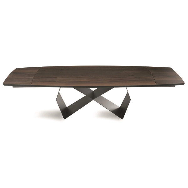 Mesa extensible 300 cm con base de metal negro y tapa de roble térmico WALL
