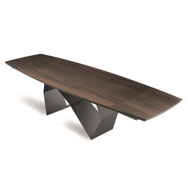Mesa extensible 300 cm con base de metal negro y tapa de roble térmico WALL